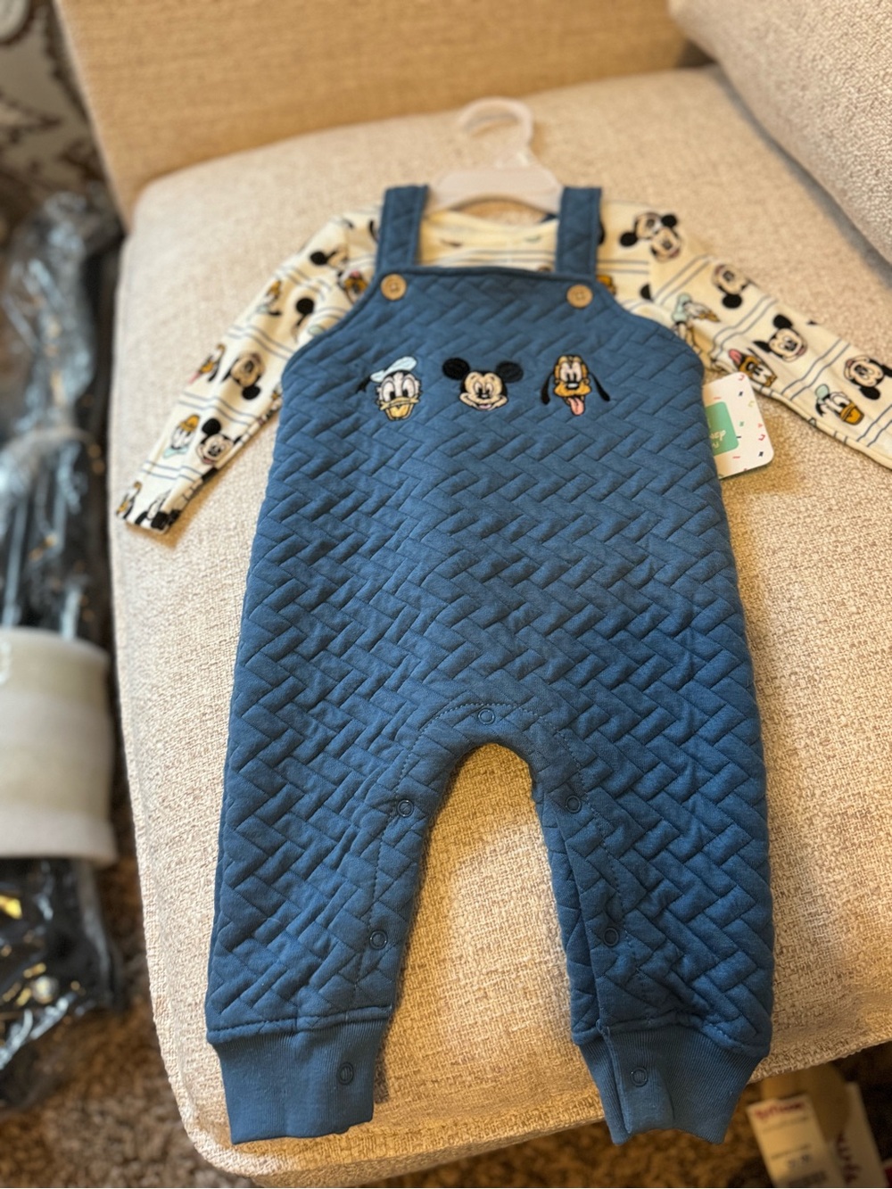 Disney Navy Quilted Overalls with Character Embroidery